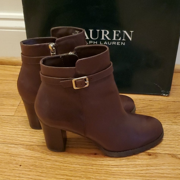 Lauren Ralph Lauren Brown Leather Ankle Boots 7 - Picture 3 of 7